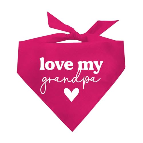 Hundehalstuch mit Aufschrift "Love My Grandpa", 100 % Baumwolle, verstellbares Dreieck, hergestellt in den USA, Vatertag, Opa, Valentinstag, Hot Pink, Einheitsgröße (1341) von Tees & Tails