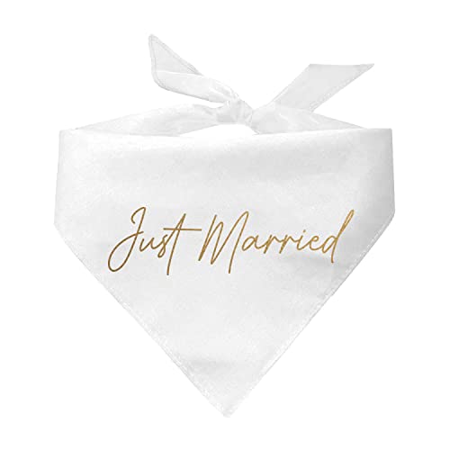 Just Married Hundehalstuch, Hochzeit, Weiß mit goldfarbenem Aufdruck von Tees & Tails
