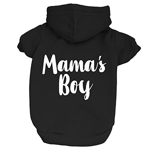 Mama's Boy Muttertags-Hunde-Kapuzenpullover mit Fleece-Futter und Loch für die Leine (Schwarz, Größe 6XL) von Tees & Tails