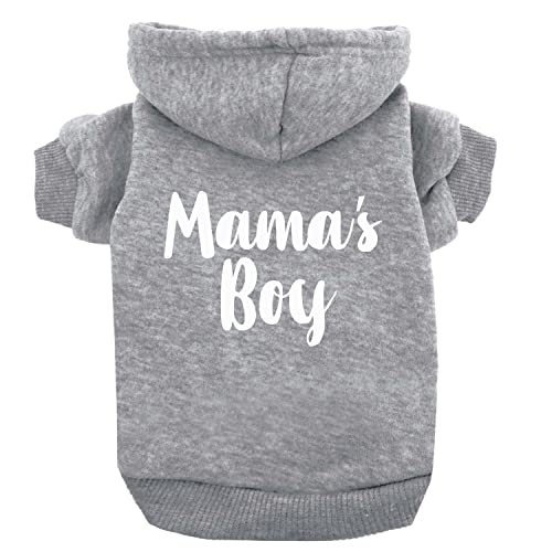 Mama's Boy Valentinstags-Hunde-Kapuzenpullover mit Fleecefutter, Sweatshirt mit Loch für die Leine (Grau, Größe L 6) von Tees & Tails