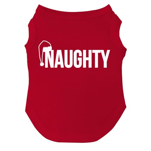 Naughty Christmas Dog Tee Shirt Größen für Welpen, Spielzeug und große Rassen (Rot, L 105) von Tees & Tails