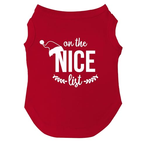 On The Nice List T-Shirt für Hunde, Weihnachten, Größen für Welpen, Spielzeug und große Rassen (Rot, Größe XXL 98) von Tees & Tails