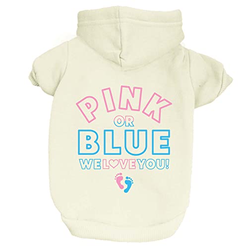 Pink Or Blue We Love You Hunde-Kapuzenpullover mit Fleece-Futter, Sweatshirt mit Loch für die Leine (cremefarben, Größe L 824) von Tees & Tails
