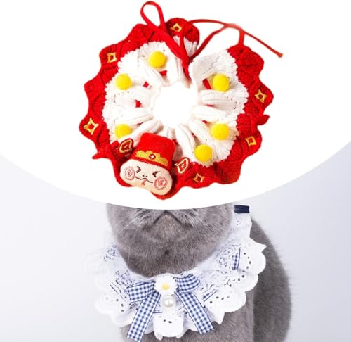 Katzenhalsband, Kätzchen-Halskette, Schal, Haustierzubehör, gestricktes Neujahrskatzenhalsband für Haustiere, Größe L Katzenhalsband, Kätzchen-Halskette, Schal, Haustierzubehör, gestricktes Neujahrskatzenhalsband für Haustiere, Größe L von Teesea