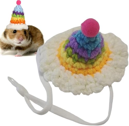 Kleintier-Hut, Hamsterhut, verstellbare Foto-Requisite, dekorative Haustier-Kopfbedeckung, handgestrickte Mütze für Nagetiere, Eichhörnchen, Ratten, Schlange, Regenbogen (Regenbogen) von Teesea