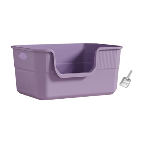 Offene Katzentoilette, U-Form, abgesenkte Vorderseite, hohe Seiten, Haustierbedarf, Bettpfanne, tragbare Siebtoilette für alle Arten von Katzenstreu, Gelb (lila) von Teesea