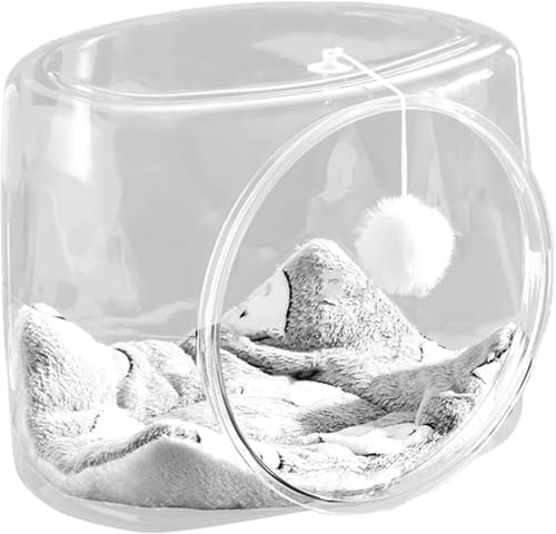 Space Capsule Katzenbett Plüsch Katze spielt Ball Stabil Vier Jahreszeiten Universal Transparent Katzenbett Kätzchen Nest für Katzen Häschen Kätzchen (Quadratisch) von Teesea