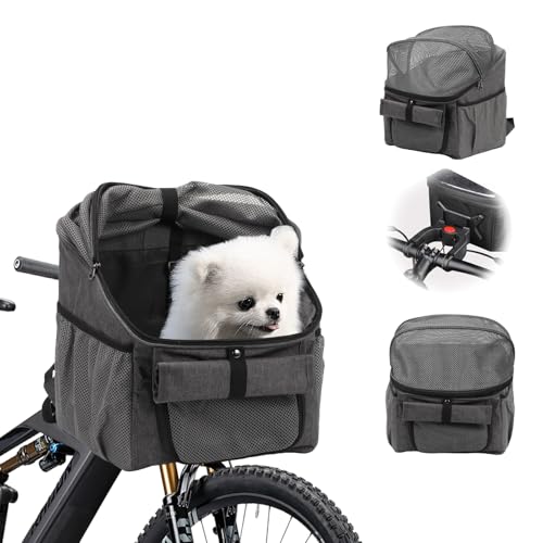 Hundekorb Fahrrad Vorne, Haustier-Fahrradkorb, Hundefahrradkorb, Fahrrad-Vorderkorb, Faltbar Wasserdicht Hunde Fahrrad Lenkerkorb, Fahrradkorb für Haustiere, Einkaufen, Camping und Outdoor (Grau) von Tefola