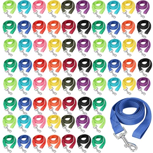 Tegeme 60 Stück Hundeleine, Großpackung für Tierheim, 1,5 m, mehrfarbig, Welpen-Trainingsleine, Rutsch-Nylonseil für kleine und mittelgroße Hunde, Beweglichkeit, Hof, Camping, Hinterhof-Spielen von Tegeme