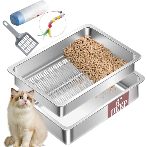 TESCDHBIG Katzentoilette aus Edelstahl für Kiefernpellets, extragroße Metall-Katzentoilette, Siebpfanne mit Streuschaufel, staubarm, Geruchskontrolle, einfache Reinigung, TESCDHBIG Katzentoilette, TESCDHBIG Katzentoilette aus Edelstahl für Kiefernpellets, extragroße Metall-Katzentoilette, Siebpfanne mit Streuschaufel, staubarm, Geruchskontrolle, einfache Reinigung, TESCDHBIG Katzentoilette, von Tehoao