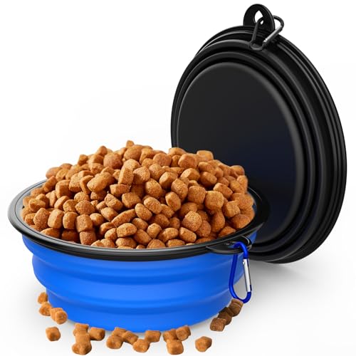 Faltbarer Hundenapf für Reisen, tragbar, 1000 ml, erweiterbar, faltbar, für Reisen, Wandern, Spazierengehen, mit Karabinern, Schwarz, Blau, 2 Stück Faltbarer Hundenapf für Reisen, tragbar, 1000 ml, erweiterbar, faltbar, für Reisen, Wandern, Spazierengehen, mit Karabinern, Schwarz, Blau, 2 Stück von Tekcoo
