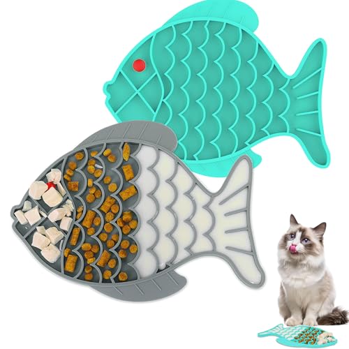 Katzennäpfe in Fischform, Silikon-Puzzle, rutschfest, für gesunde Ernährung, lindert Langeweile, Angstlinderung, reduziert Langeweile, Angst, 2 Stück Katzennäpfe in Fischform, Silikon-Puzzle, rutschfest, für gesunde Ernährung, lindert Langeweile, Angstlinderung, reduziert Langeweile, Angst, 2 Stück von Tekcoo