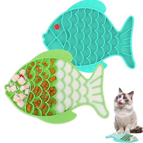 Katzennäpfe in Fischform, Silikon-Puzzle, rutschfest, für gesunde Ernährung, lindert Langeweile, Angstlinderung, reduziert Langeweile, Angstzustände, 2 Stück Katzennäpfe in Fischform, Silikon-Puzzle, rutschfest, für gesunde Ernährung, lindert Langeweile, Angstlinderung, reduziert Langeweile, Angstzustände, 2 Stück von Tekcoo