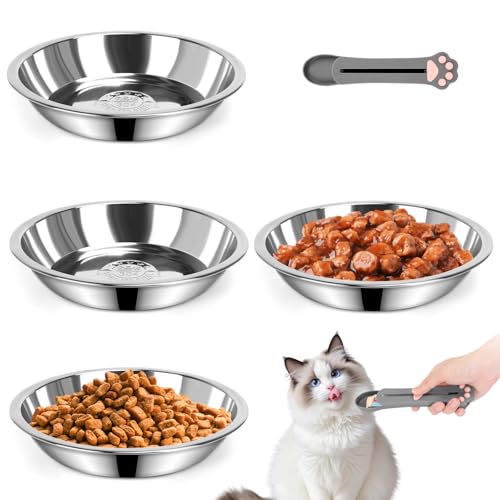 4 x Edelstahl-Katzenfutter-Wassernäpfe, 15,7 cm, flacher und breiter Katzenteller mit Streifen für den Innenbereich, Kätzchen, Welpen, 15,7 cm 4 x Edelstahl-Katzenfutter-Wassernäpfe, 15,7 cm, flacher und breiter Katzenteller mit Streifen für den Innenbereich, Kätzchen, Welpen, 15,7 cm von TekkPerry