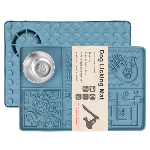 Leckmatte für große Hunde, Hunde und Katzen, Leckmatte mit Wassernapf, Silikon-Hunde-Leckpad, langsamer Futterspender, starker Saugfuß zum Baden, Pflegen, Training von TekkPerry