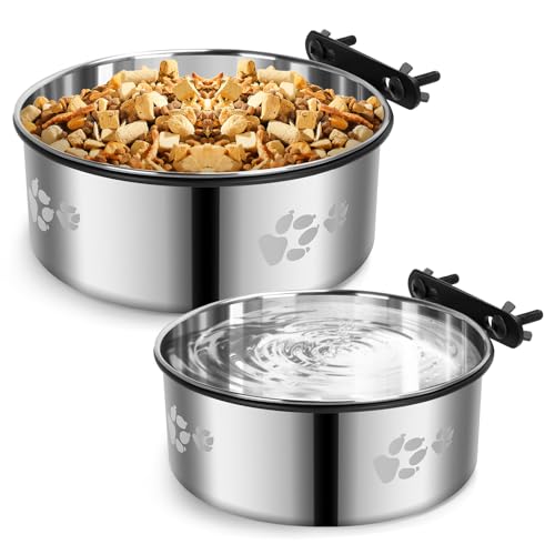 Metallnapf für Hundekäfige, 2 Stück, kein Verschütten, hängende Wasserfutterspender für Hundehütte, Edelstahl, montierbare Näpfe für Hunde, Katzen, Kaninchen, Frettchen, Vogel von TekkPerry