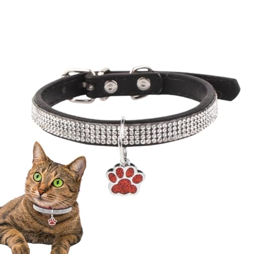 Edelstein Katzenhalsband, Katzenhalsband Bling Strass | Süße schillernde Katzenhalsbänder | Kätzchenhalsband mit Pfotenabdruckanhänger, verstellbare Haustierhalsbänder für Katzen, Kätzchen, Welpen, kl von Teksome