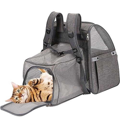Katzen-Rucksack-Tragetasche, Hund-Reiserucksack, Haustiertragetasche – atmungsaktiv, erweiterbar, Reisetasche für Reisen für kleine Hunde und Katzen Teksome von Teksome