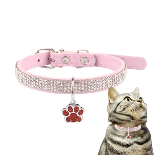 Katzenhalsband Bling Strass,Strass Katzenhalsband Breakaway - Süße schillernde Katzenhalsbänder,Kätzchenhalsband mit Pfotenabdruckanhänger, verstellbare Haustierhalsbänder für Katzen, Kätzchen, Welpen von Teksome