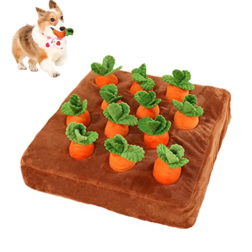 Teksome Carrot Farm Hundespielzeug,Hide and Seek Carrot Farm Hundespielzeug - Gefüllte Karotten-Plüsch-Futtermatte, Schnüffelmatte für Hunde, Karotten-Anreicherungs-Hundepuzzle-Spielzeug von Teksome