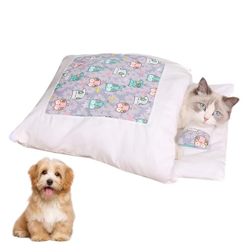 Teksome Haustierschlafsack, selbstwärmendes Katzenbett, flauschig, gemütlich, rutschfest, maschinenwaschbar, faltbar, verdickt, Haustierschlafsack, Bett für Katzen und kleine Hunde von Teksome