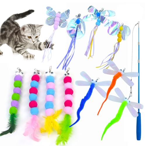 Teksome Interaktives Katzenspielzeug mit Schmetterlingen, Raupe, Libelle, interaktives Spielspielzeug-Set, interaktives Kätzchen-Spielzeug, Katzenangel-Spielzeug für Meerschweinchen, Eichhörnchen Teksome Interaktives Katzenspielzeug mit Schmetterlingen, Raupe, Libelle, interaktives Spielspielzeug-Set, interaktives Kätzchen-Spielzeug, Katzenangel-Spielzeug für Meerschweinchen, Eichhörnchen von Teksome