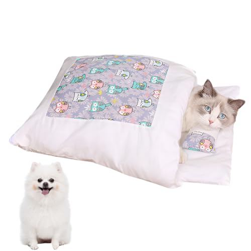 Teksome Katzen-Schlafsack – Katzentasche mit Kissen, flauschig, gemütlich, rutschfest, maschinenwaschbar, faltbar, verdickt, Haustierschlafsack, Bett für Katzen und kleine Hunde von Teksome