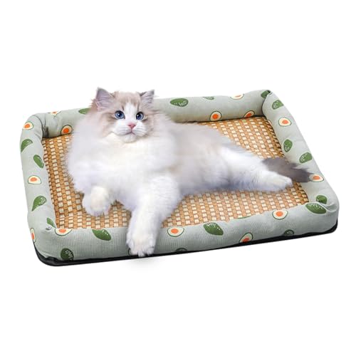 Teksome Katzenkühlmatte, Coole Matte für Hunde,Nicht schlupfhafte Bequeme käfig-vorsichtige Haustier-Kühlmatte im Freien - Wiederverwendbares Rattan -Kissen für Welpenkätzchenschlafend Spielen ruhen von Teksome