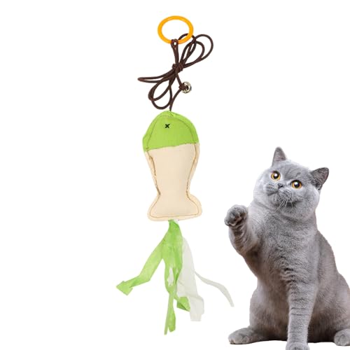 Teksome Katzenspielzeug Fisch, interaktives Katzenspielzeug – genähter Katzenstab, interaktiver Fisch-Teaser mit Glocken, Katzenangelspielzeug für gelangweilte Katzen im Innenbereich von Teksome