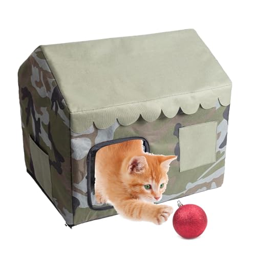 Teksome Kühlendes Katzenhaus für den Außenbereich - Wildkatzenhaus - Isolierter geschlossener Unterschlupf für kleine Hunde, Hintertür, Rasen, Garten, Balkon, Terrasse, alle von Teksome