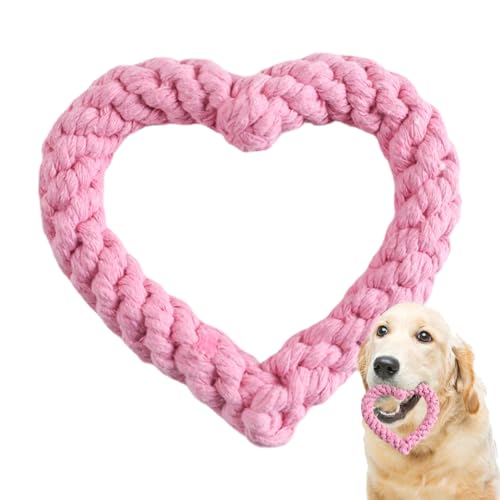 Teksome Valentinstag-Kauspielzeug in Herzform aus Seil – aggressives Kauspielzeug für Hunde, Haustier-Kauspielzeug für kleine, mittelgroße Hunde, Zahnen und Reinigen von Teksome