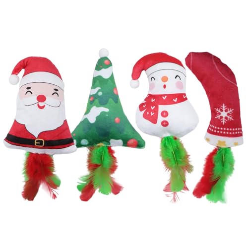 Teksome Weihnachts-Katzenspielzeug,Weihnachts-Katzenspielzeug | 4 Stück Kätzchen-Übungsspielzeug - Plüsch-Katzenspielzeug, Weihnachtsmann, Baumbiss, Katzenminze-Spielzeug für Kätzchen Teksome Weihnachts-Katzenspielzeug,Weihnachts-Katzenspielzeug | 4 Stück Kätzchen-Übungsspielzeug - Plüsch-Katzenspielzeug, Weihnachtsmann, Baumbiss, Katzenminze-Spielzeug für Kätzchen von Teksome