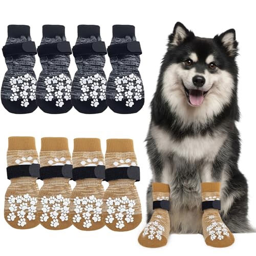 Hundesocken Pfoten stoppen Lecken, 2 Paar Hundeschuhe (Farbverlauf Grau + Farbverlauf Gelb, L) von Tel Charme *