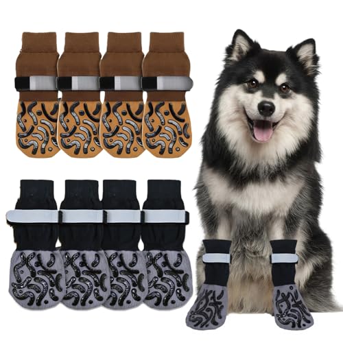Hundesocken Pfoten stoppen Lecken, 2 Paar Hundeschuhe (Schwarz + Gelb Geometrie, M) von Tel Charme *