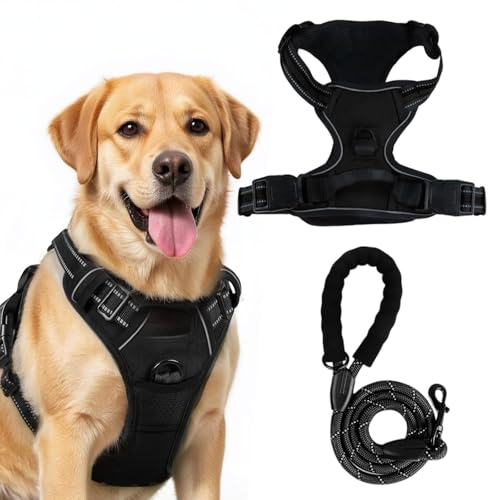 Strapazierfähiges Hundegeschirr für große Hunde, kein Ziehen, verstellbare Anti-Zug-Weste mit reflektierendem gepolstertem Griff, ausbruchsicheres Design und einfache Kontrolle für Spaziergänge und von Tel Charme *