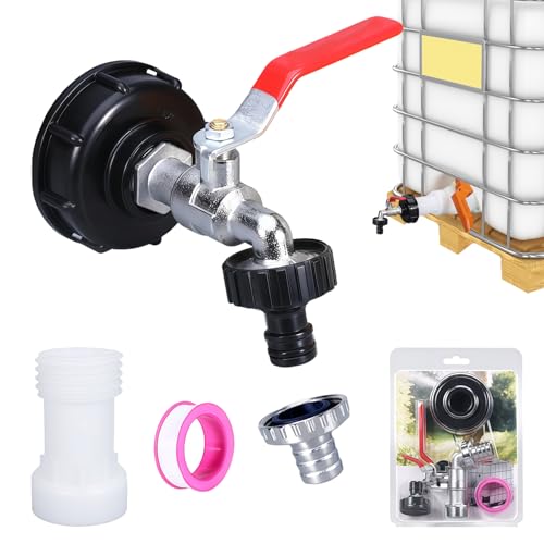 Tel Charme * IBC Tank Zubehör Auslaufhahn - 1000L Wasserfass auslaufhahn, Wassertank Wasserhahn aus Legierung Kugelhahn mit 3/4 Zoll Anschluss, Auslauf Verlängerung S60x6 Grobgewinde IBC Adapter von Tel Charme *