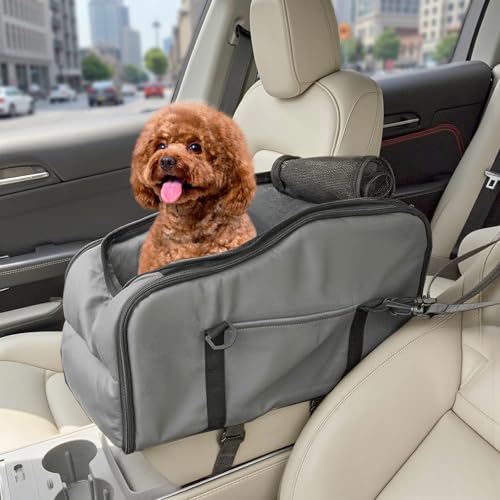 Waschbare Haustier-Hunde-Autositz-Booster-Tragetasche, wasserdicht, faltbar, Mittelkonsole, Hundeautositz mit Sicherheitsgurt, Gurtband für Welpen, Katzen, Reisen, tragbare Haustier-Reisetaschen von Tel Charme *