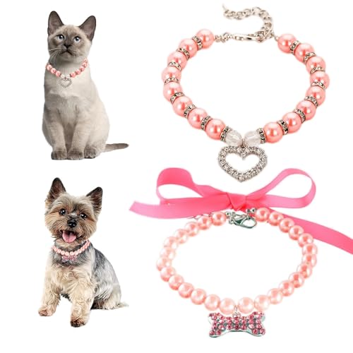 Hundehalsbänder für kleine Hunde, glitzernde Perlen, Welpenhalsband, Halskette, weiblich, Strass, Perlen, Katzenhalsband, Mädchen, Kristall, hübsches Diamant-Juwel für XS, kleine, mittelgroße Kätzchen von Teleyi