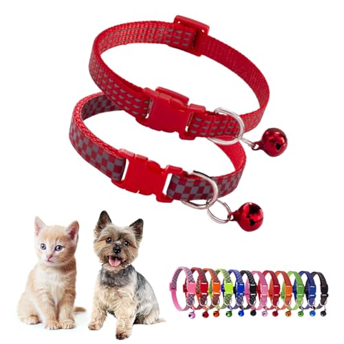 Hundehalsband, Glocke, reflektierend, rot, Katzenhalsband mit Glöckchen, für Mädchen, niedlich, ausgefallenes Welpenhalsband mit Glöckchen, für XXS, XS, kleine Kätzchen, Hündinnen, Halsumfang 17,8 von Teleyi