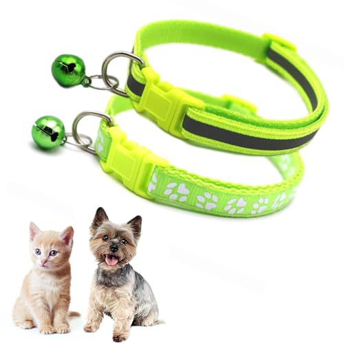Hundehalsband, Glöckchen für kleine Hunde, reflektierendes Katzenhalsband, Mädchen, Welpenhalsband mit Glöckchen für XXS, XS, kleine Kätzchen, Haustiere, Hündinnen, 2er-Pack, Halsumfang 17,8 - 30,5 von Teleyi