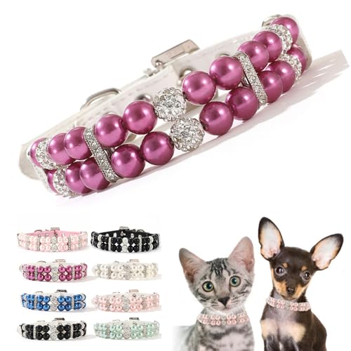 Hundehalsband für Mädchen, mit Strasssteinen besetzt, luxuriös, mit Perlen, hübsch, niedlich, Diamant-Juwel für XXS, XS, S, M, weiblich, Kätzchen, Katze, Welpen, Größe XS von Teleyi