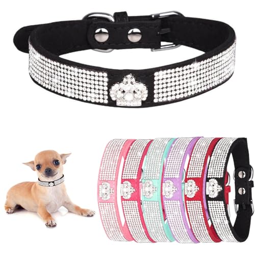 Hundehalsband für kleine Hündinnen, Kronen-Glitzer-Welpenhalsband, Mädchen, niedlicher Strass, schillernd, funkelnd, hübscher Kristalldiamant für XXS, XS, S, M, L, Haustier-Katzen, Schwarz, XXS von Teleyi