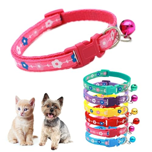 Hundehalsband für kleine Hunde mit Glöckchen, Blumenmuster, Katzenhalsband, für Mädchen, niedlich, ausgefallenes Welpenhalsband mit Glöckchen, für XXS, XS, kleines Kätzchen, Hündinnen, Halsumfang 17,8 von Teleyi