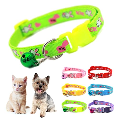 Hundehalsband für kleine Katzen mit Glöckchen, Kaninchenmuster, niedlich, ausgefallenes Welpenhalsband mit Glöckchen, für XXS, XS, kleines Kätzchen, Hündinnen, Halsumfang 17,8 - 30,5 cm, Grün von Teleyi
