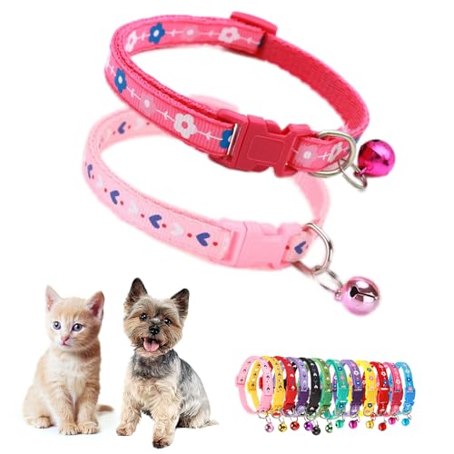 Hundehalsband mit Glöckchen, Katzenhalsband mit Glöckchen, niedlich, ausgefallenes Welpenhalsband mit Glöckchen, für XXS, XS, kleine Kätzchen, Hündinnen, Halsumfang 17,8 - 30,5 cm, 2 Stück von Teleyi