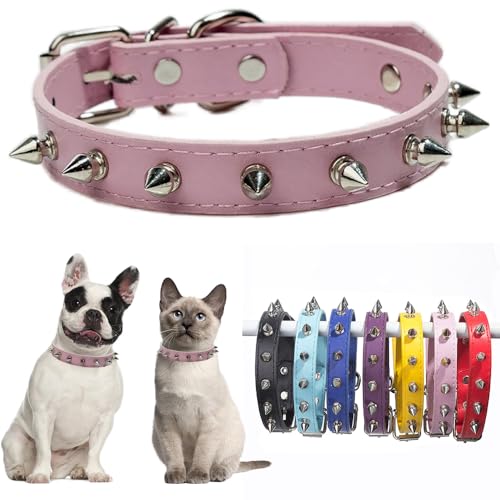 Hundehalsband mit Stacheln, Pilze, Nieten, Katzenhalsband, für Damen, Mädchen, weiches PU-Leder, Nieten, verstellbar, für XS, S, M, Haustierhalsband, männlich, Jungen, Kätzchen, Größe XS von Teleyi