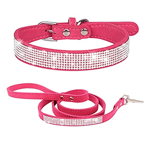 Hundehalsband und Leine, Set für Hündinnen, niedlich, mit Strasssteinen, schillernd, weich, hübsch, glitzernd, Kristall, Diamanten, Haustier-Welpenhalsbänder für XXS, XS, kleine, mittelgroße und große von Teleyi