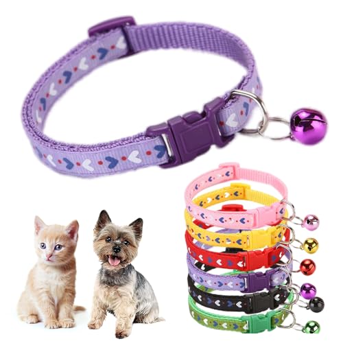 Katzenhalsband mit Glöckchen, Liebesmuster, Katzenhalsband für Mädchen, niedlich, ausgefallenes Welpenhalsband mit Glöckchen, für XXS, XS, kleine Kätzchen, Hündinnen, Halsumfang 17,8 - 30,5 cm, von Teleyi