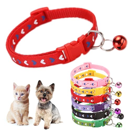 Rotes Hundehalsband mit Glöckchen, Katzenhalsband für Mädchen, niedlich, ausgefallenes Welpenhalsband mit Glöckchen, für kleine Kätzchen, Hündinnen, Halsumfang 17,8 - 30,5 cm von Teleyi
