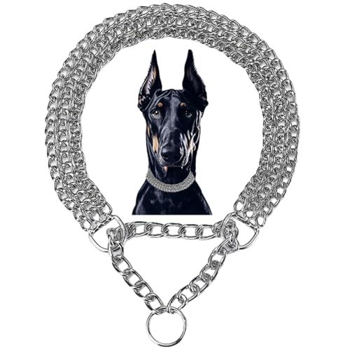 Silbernes Hundehalsband, 3 Reihen, Edelstahl, kaufest, kubanische Glieder-Hundehalsband, Metall, Martingale-Halsband, strapazierfähig, Training, Welpenhalsband für kleine, mittelgroße und große Rassen von Teleyi